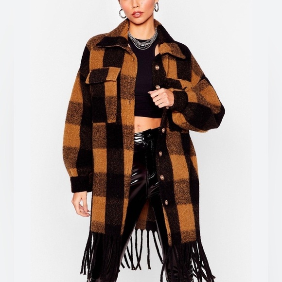 Nasty Gal Jackets & Blazers - Nasty Gal Don't Need The Tassel Oversized Check Jacket